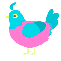 A pink and teal chicken with a head pattern