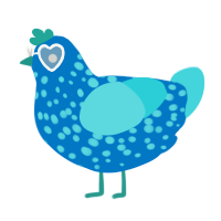 A sapphire and aqua chicken with a speckle pattern