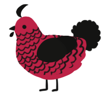 A crimson and black chicken with a lace pattern