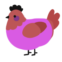 A orchid and red chicken with a head pattern