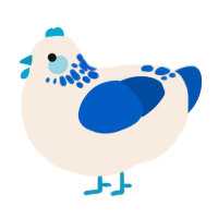 A cream and ultramarine chicken with a neck-speckle pattern