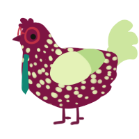 A wine and gluppy chicken with a speckle pattern