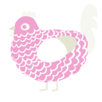 A pink and white chicken with a lace pattern