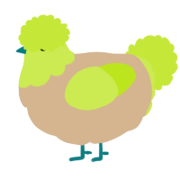 A beige and lime chicken with a head pattern