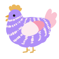 A lilac and rose chicken with a bar pattern