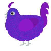 A indigo and violet chicken with a double-lace pattern