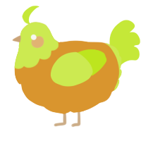 A orange and lime chicken with a head pattern
