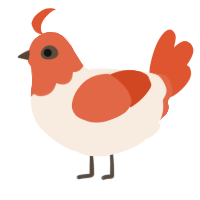 A cream and vermilion chicken with a head pattern