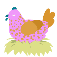 A lavender and orange chicken with a speckle pattern