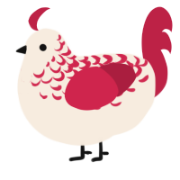 A cream and crimson chicken with a half-lace pattern