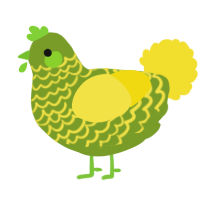 A chartreuse and yellow chicken with a lace pattern