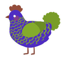 A indigo and chartreuse chicken with a lace pattern