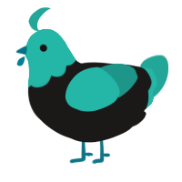 A sable and turquoise chicken with a head pattern