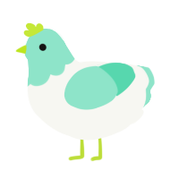 A white and mint chicken with a head pattern