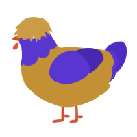 A gold and indigo chicken with a head pattern