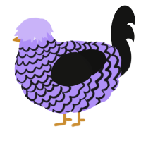 A lilac and black chicken with a lace pattern
