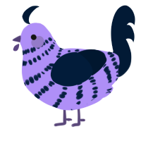 A lilac and tumblr chicken with a bar pattern
