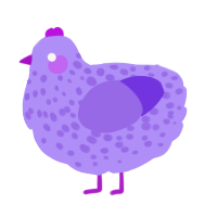 A lilac and blurple chicken with a speckle pattern