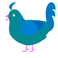 A teal and sapphire chicken with a half-lace pattern