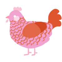 A pink and vermilion chicken with a lace pattern
