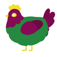 A viridian and wine chicken with a head pattern