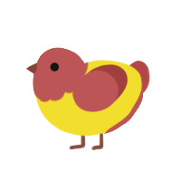 Hotdog, a yellow and red chicken with a head pattern