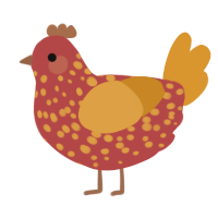 A red and orange chicken with a speckle pattern