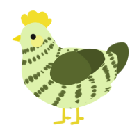 A apple and olive chicken with a bar pattern