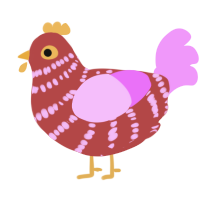 A red and lavender chicken with a bar pattern