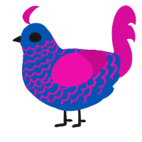 A ultramarine and fuchsia chicken with a lace pattern