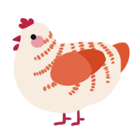 A cream and vermilion chicken with a half-bar pattern