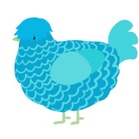 A cerulean and aqua chicken with a lace pattern