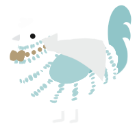 A white and aqua chicken with a bar pattern