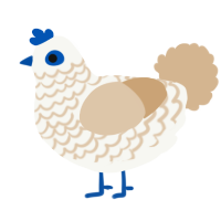 A white and beige chicken with a lace pattern