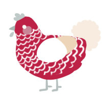 A crimson and cream chicken with a lace pattern