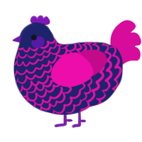 A navy and fuchsia chicken with a lace pattern