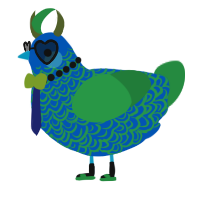 A ultramarine and viridian chicken with a double-lace pattern