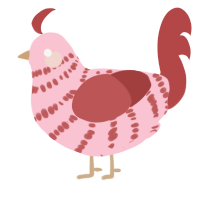 A rose and red chicken with a bar pattern