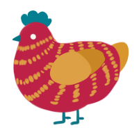 A crimson and orange chicken with a bar pattern