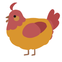A orange and red chicken with a head pattern