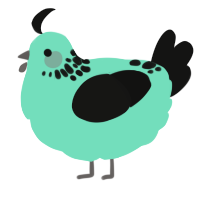 A mint and black chicken with a neck-speckle pattern