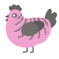 A pink and grey chicken with a half-bar pattern