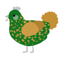 A leaf and gold chicken with a speckle pattern