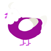 A plum and white chicken with a head pattern