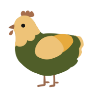 A olive and honey chicken with a head pattern