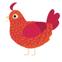 A vermilion and crimson chicken with a lace pattern