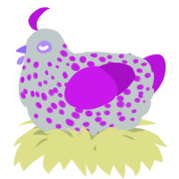 A silver and amethyst chicken with a speckle pattern