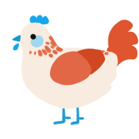 A cream and vermilion chicken with a neck-speckle pattern