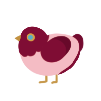 A pink and maroon chicken with a head pattern