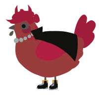 A red and crimson chicken with a neck-speckle pattern